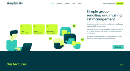 An image showing the new Simplelists homepage